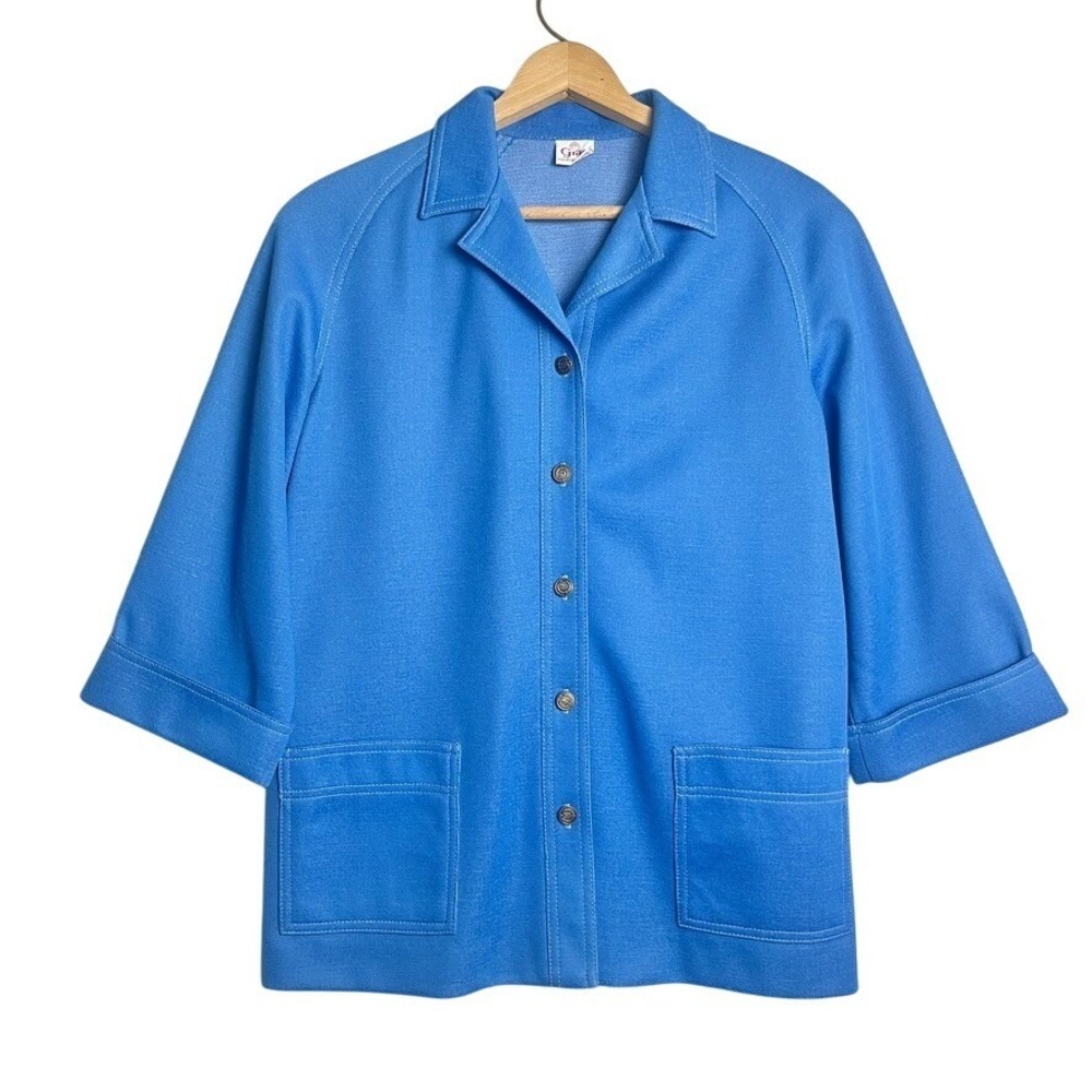 vtg Graff Californiawear Women's Button Down Blazer Jacket blue 60s 70s‎ sz M